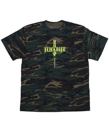 flicknife clothing for skateboarding london skateboarder camo logo tshirt