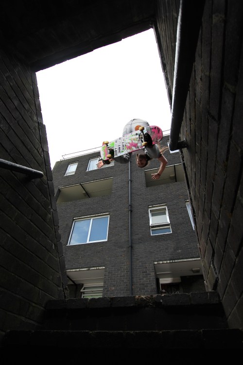 Martyn Thomas Door Ollie London skateboarding flicknife clothing copyright scott madill